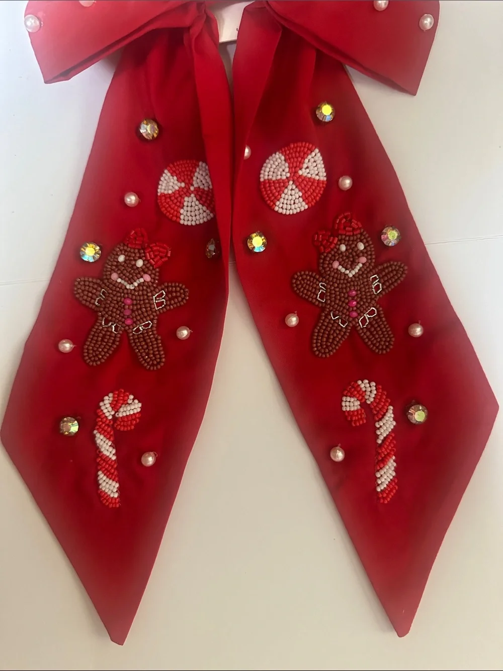 Red Embellished Holiday Bow with Crystals and Pearls